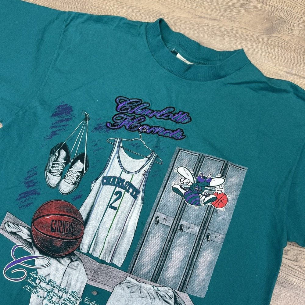 VTG Charlotte Hornets Nutmeg Mills Teal Blue‎ T Shirt Men's Sz XL USA Basketball